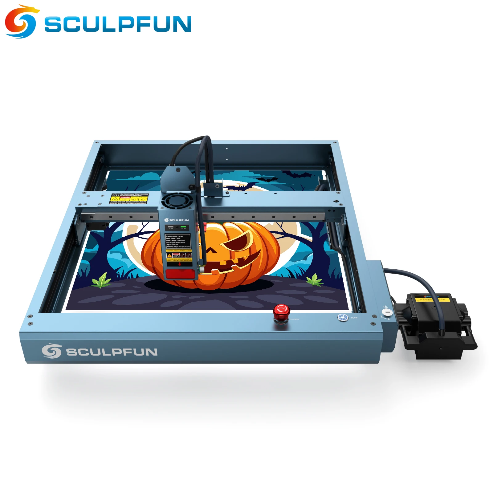 Sculpfun SF-A9 40W grawer laserowy maszyna do cięcia z automatycznym wspomaganiem powietrza USB/BT/WiFi 400x400mm obszar roboczy do drewna szkło