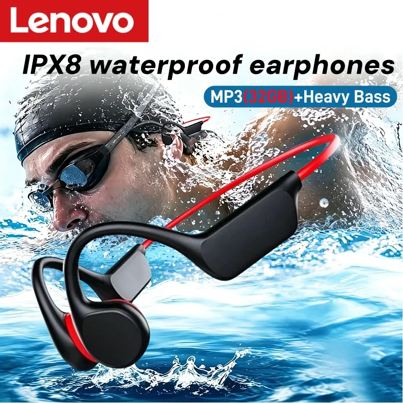 Lenovo Bone Conduction Headset Headphone IPX8 Bluetooth 5.4 With Mic Waterproof Exercise Fitness New Wireless Swimming Sports