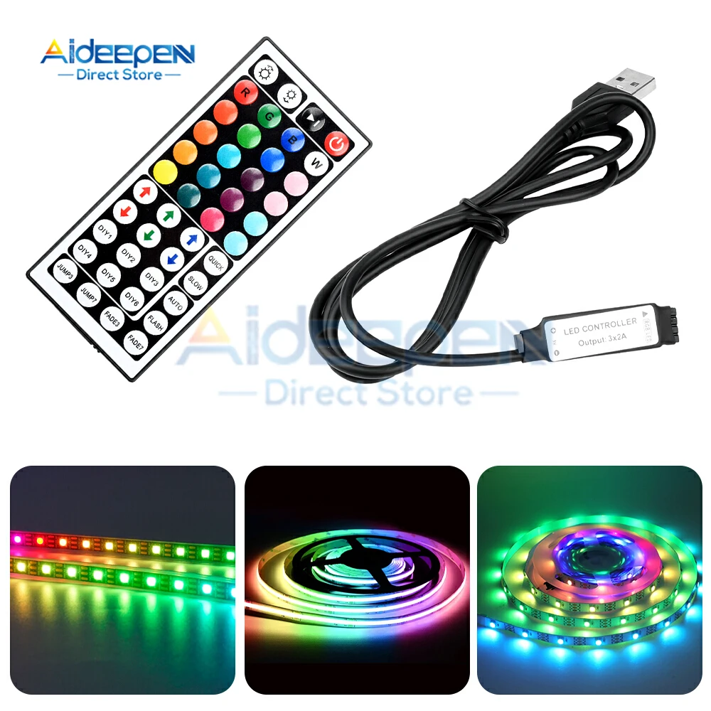 

RGB USB/DC LED Strip with 44 Key Remote Control Suitable for Bedroom, Living Room, Kitchen, Esports Decoration Night Light