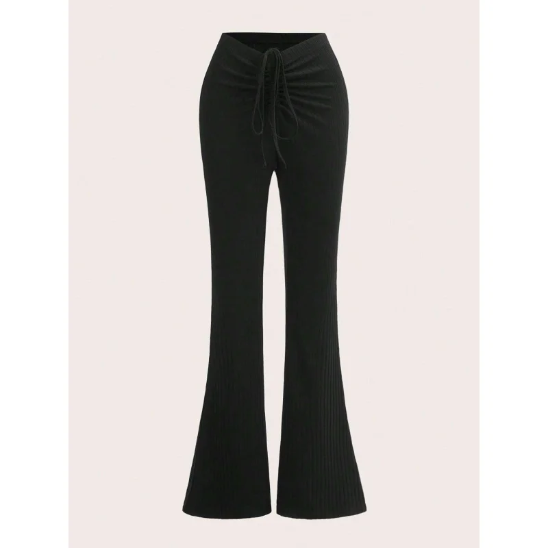 

YQ1-Autumn Winter New Style Independent Brand Women's Drawstring Low Waist Elastic Slim Fit Flared Pants Casual Trousers