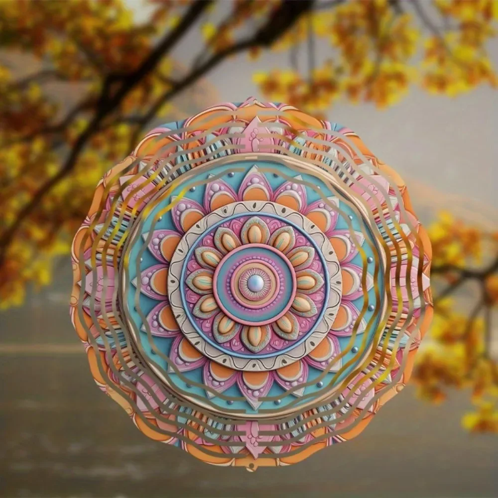 CIFBUY Mandala Wind Chime Metal 3D Spinner 360° Rotating Hook Outdoor Garden Yard Decoration