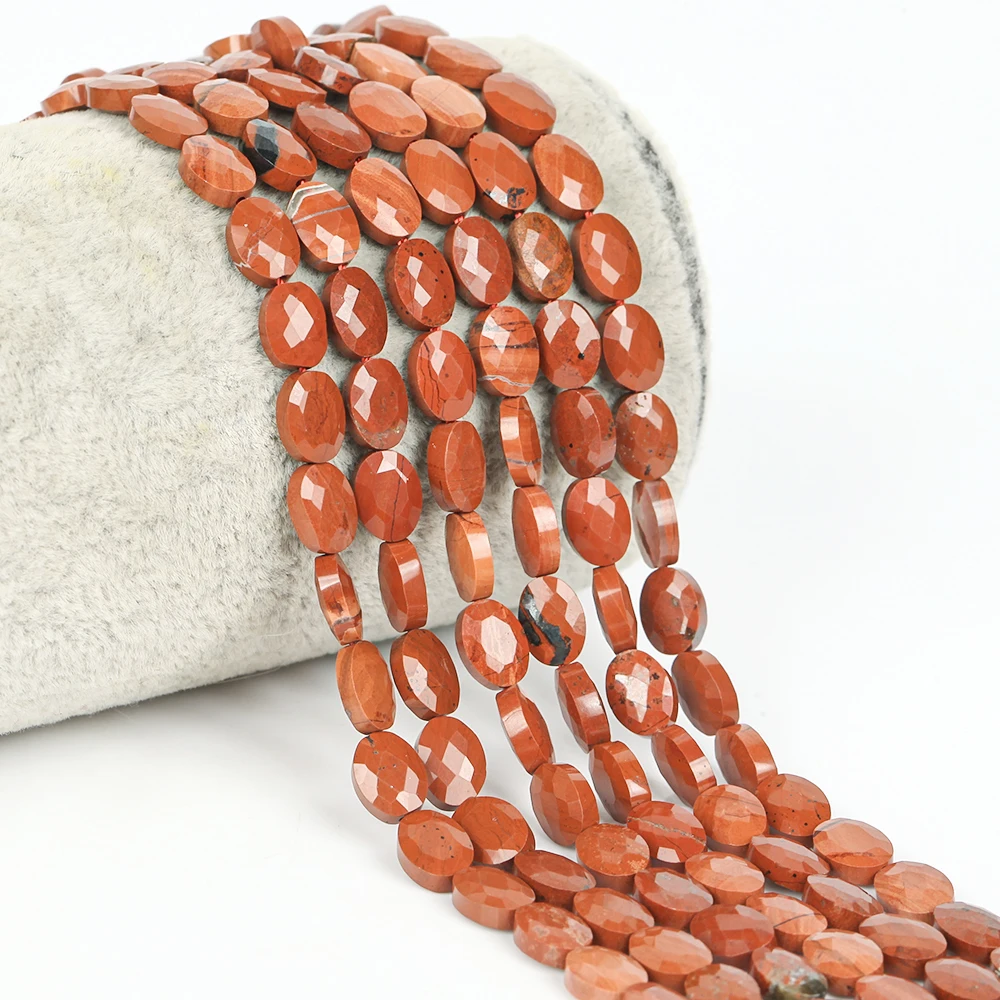 6x8mm Natural Stone Beads Red Jasper Faceted Oval Loose Beads for Jewelry Making DIY Bracelet Accessories 7inches