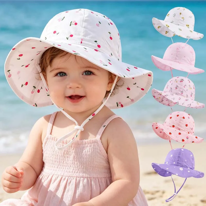 2026 Kids Girl Hats Summer Print Children Sun Hat for Girls Beach Travel Baby Cap Children Panama Cap 2-6Y view 6