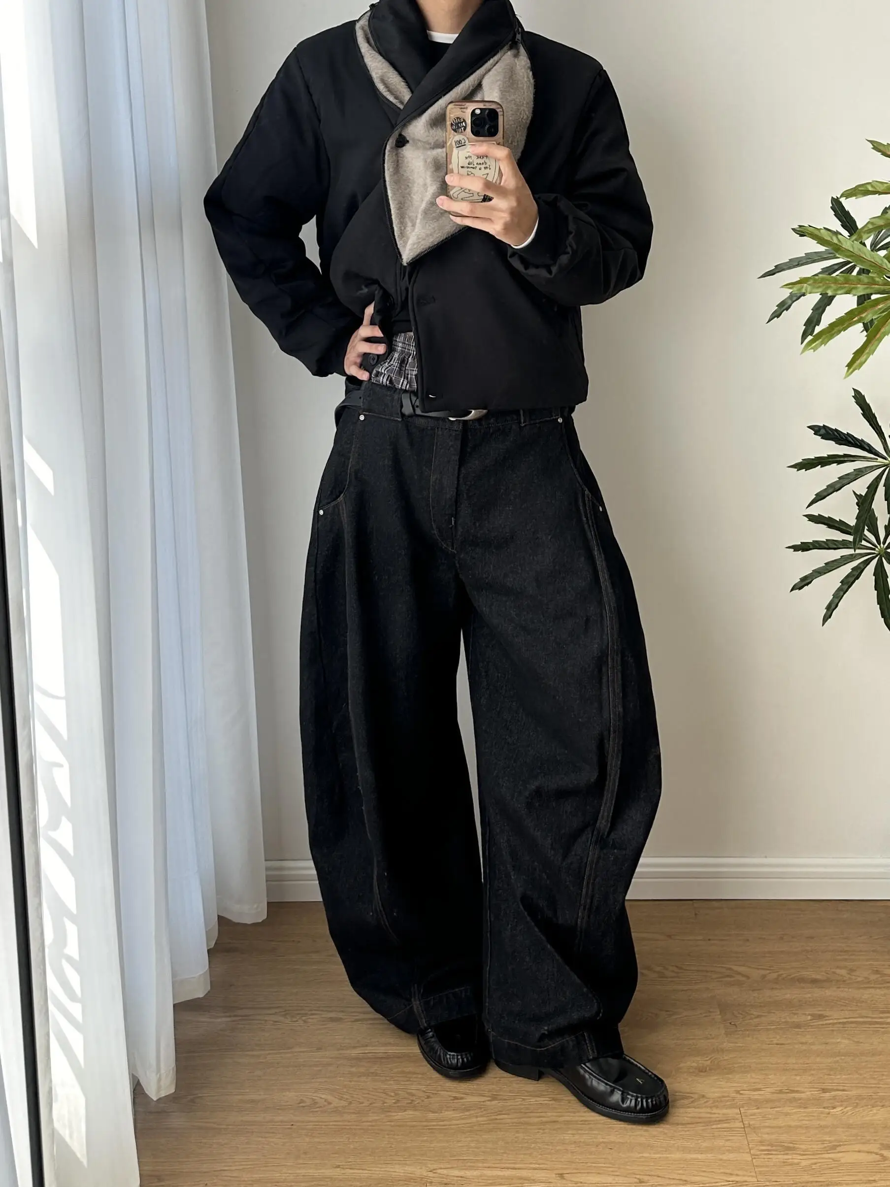 

American Retro Wide Leg Men's Jeans Bla Waed out Design Deconstructed Straight Loose Fit Jeans Youth Spring Autumn Winter