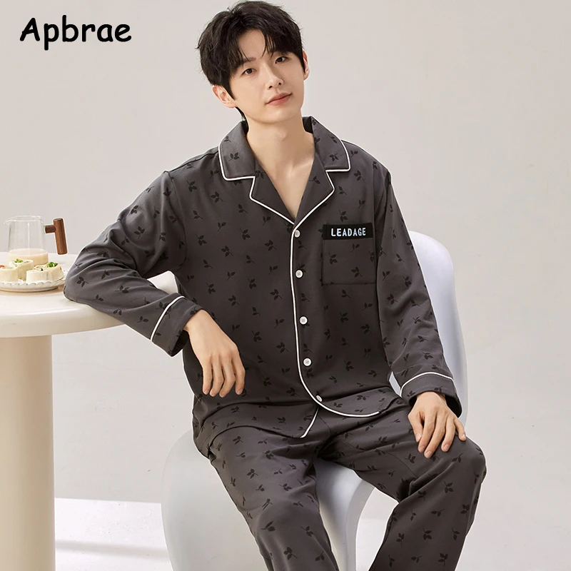 Autumn Winter Faux Cotton Pajamas for Men Plaid Pajama Long Sleeves Pants Sleepwear Male Fashion Pajamas Man Lapel Pijamas