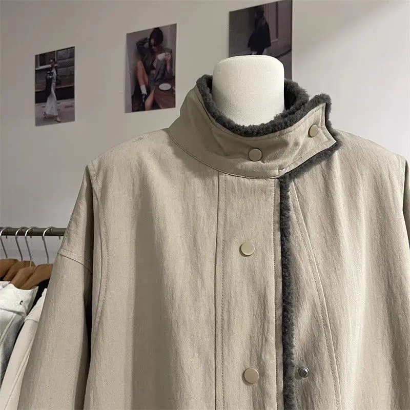 2025 Autunno/Inverno delle Nuove Donne di Lana di Agnello Vestiti di Cotone per Pendolarismo Antivento Collo Alto Abiti Da Lavoro Vestiti di Cotone