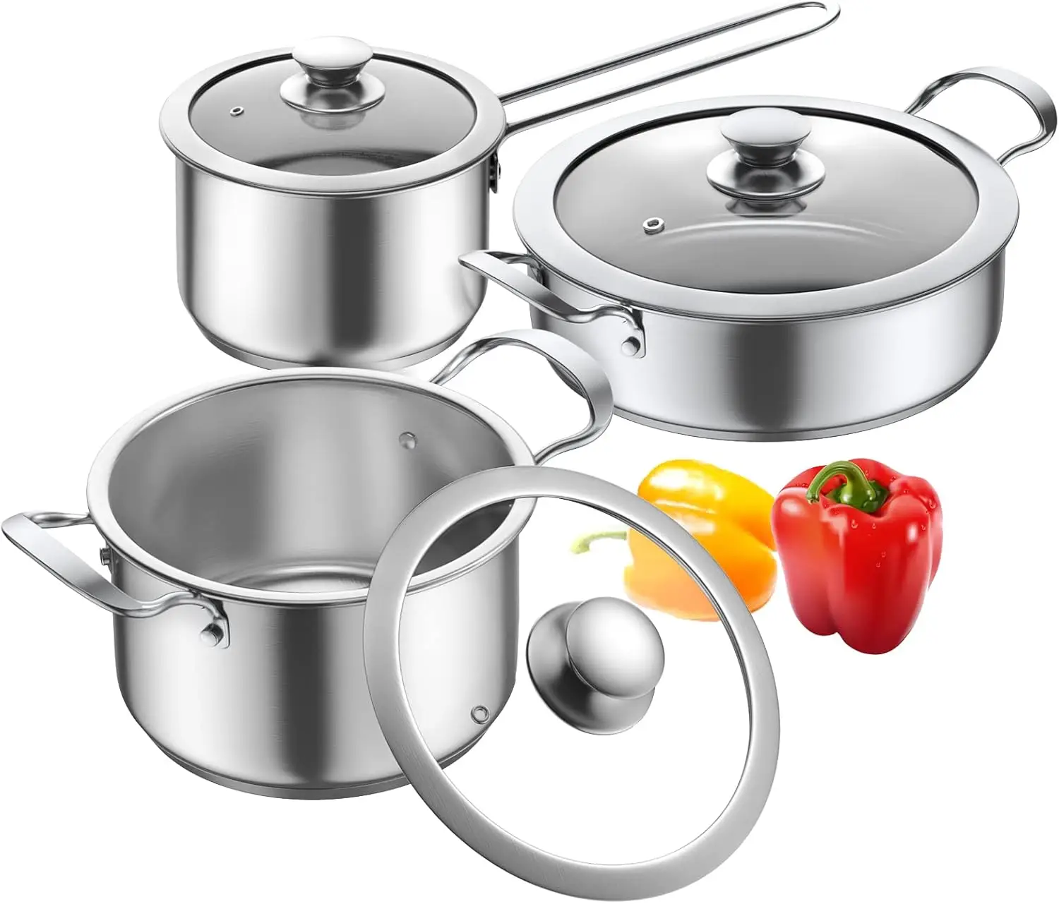 

Stainless Steel pots and pans set, 6 Piece Nonstick Kitchen Induction Cookware Set,Works with Induction/Electric and Gas
