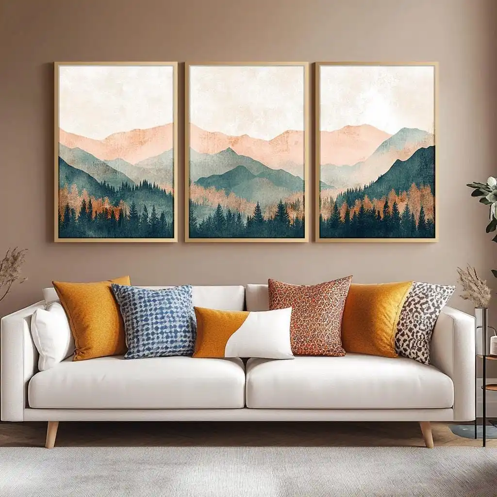 3 Piece Japandi Landscape Artpiece Nature Triptych Wall Art Framed Scandinavian Canvas Art Japan Art Piece for Living Room Gift