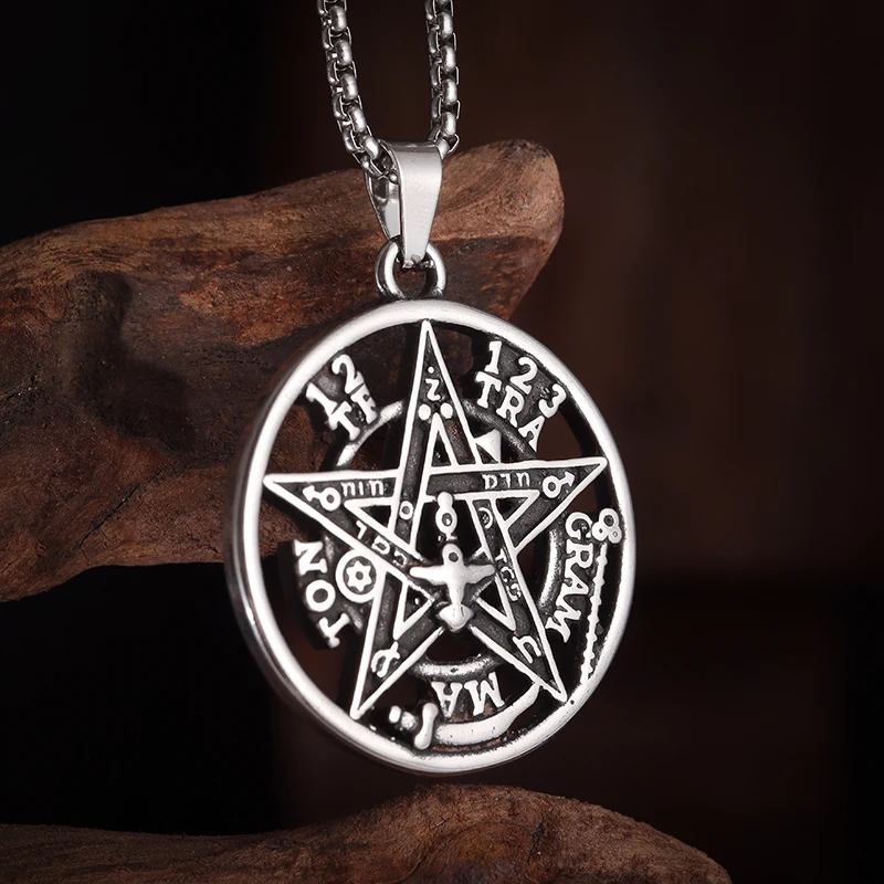 Stainless Steel Witchcraft Pentagram Pendant Men\\\\\'s Jewish Hebrew Tetragrammaton Necklace Men\\\\\'s Vintage Amulet Jewelry