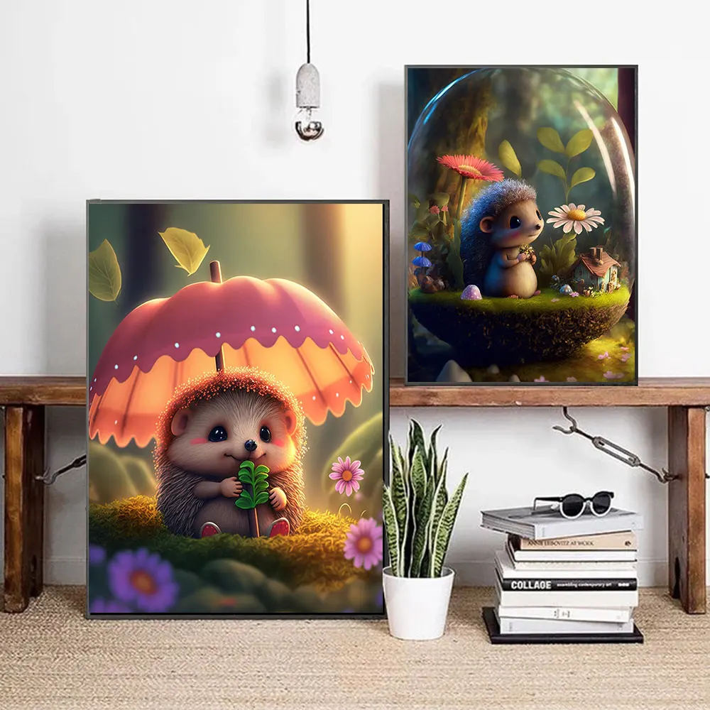 Animal Canvas Painting Super Cute Hedgehog Poster And Print Kawaii Pictrure For Living Room Home Wall Art Decoration Gift