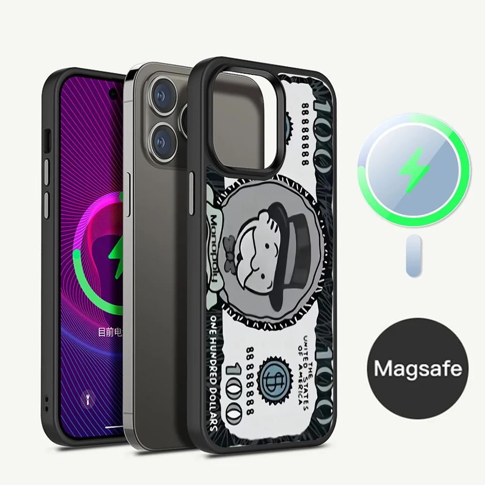 Cartoon Luxury D-Dollar M-MonopolyS Phone Case Magesafe Magnetic Wireless Charge Case For iPhone 16 11 12 13 14 15 Pro Max Plus