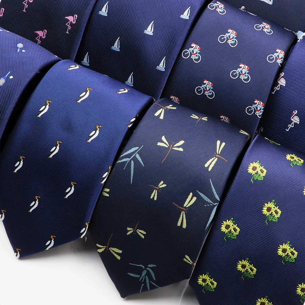 Cute Lovely Cartoon Pattern Necktie Blue Dragonfly Swan Pattern Tie For Wedding Party Daily Shirt Suit Cravats Accessories Gifts