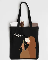 Personalized Muslin Tote Bag Handbag Black Personalized Hijabi Bag Muslim Girl Islamic Eid Gifts for Her Ramadan Mubarak Decor