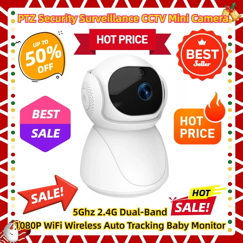 

PTZ Security Surveillance CCTV Mini Camera 5Ghz 2.4G Dual-Band 1080P WiFi Wireless Auto Tracking Baby Monitor