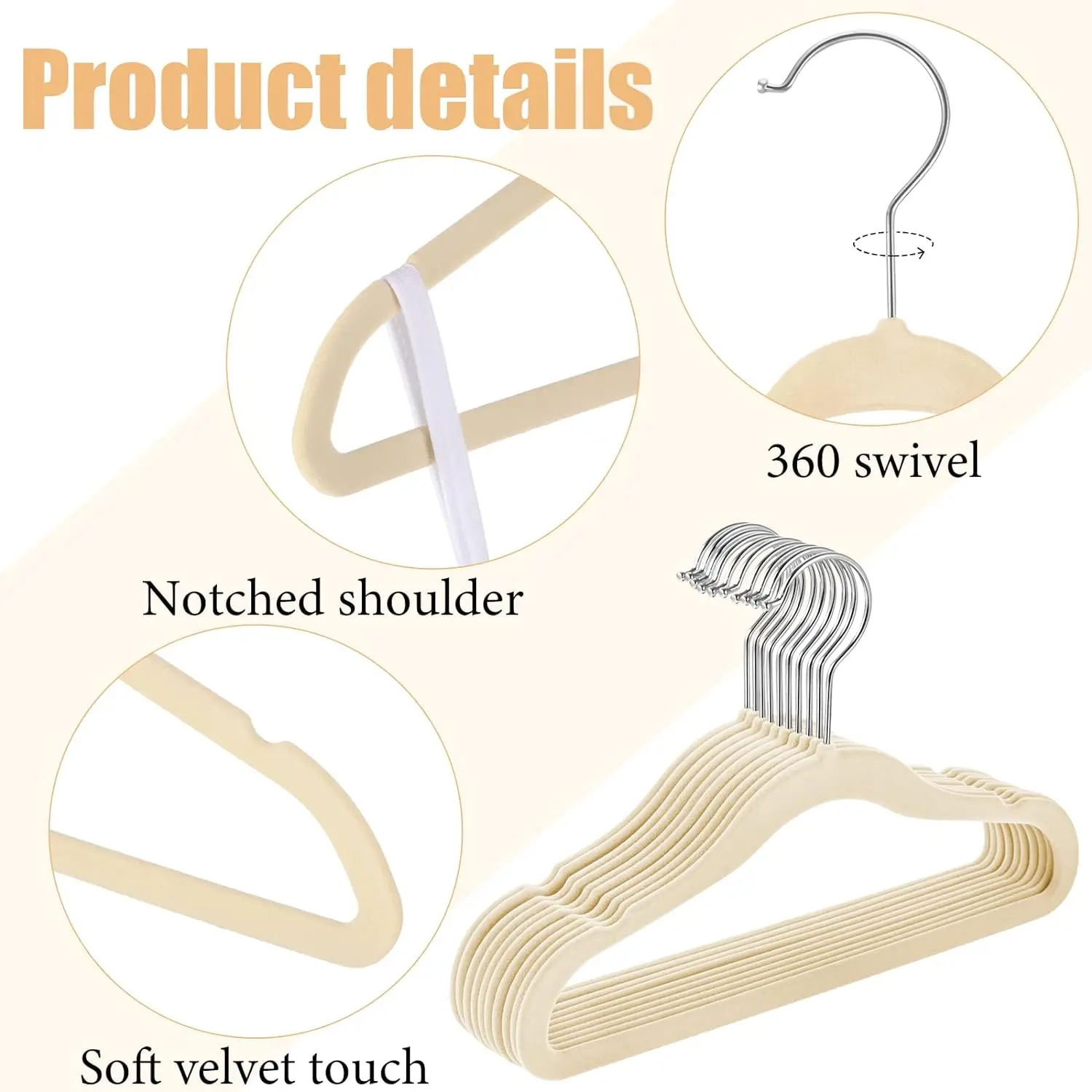 10PCS Premium Toddler Baby Velvet Hangers Non-Slip Baby Hangers Ultra-Slim Space-Saving Children Hangers 360° Swivel Hook Hanger