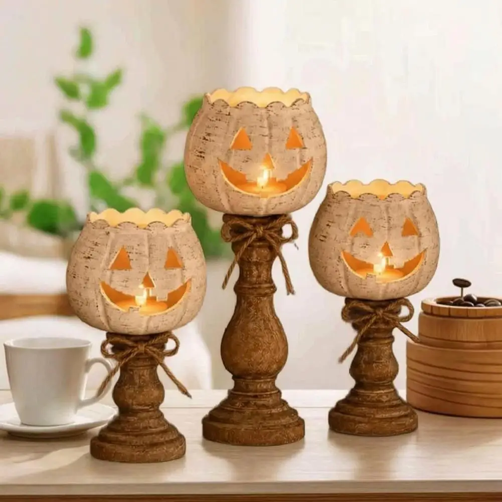 Seasonal Harvest Home Decorations White Fall Candle Holders Rustic White Pumpkin Tealight Candle Holder Set for Thanksgiving