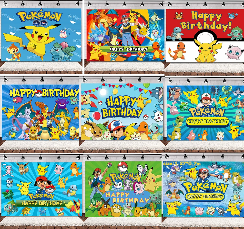 

Pokemon Cartoon 100*150cm Backdrop Party Accessories Supplies DIY Scene Layout Children Happy Birthday Photography Party Decor