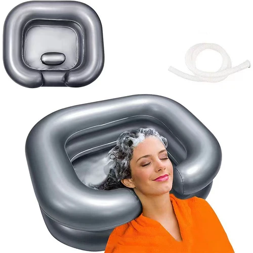 Imagen 2 del producto Tubo de drenaje inflable de PVC, lavabo para lavar el cabello, portátil, plegable, para pacientes postrados en cama, tazón de champú para adultos embarazadas, fregadero adecuado para el hogar
