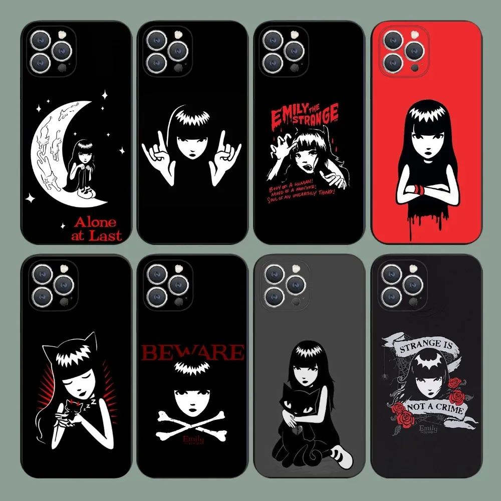 E-Emily The Strange Phone Case For iPhone 15,14,13,12,11,Plus,Pro Max,XS,X,XR,SE,Mini,8,7 Soft Silicone Black Cover