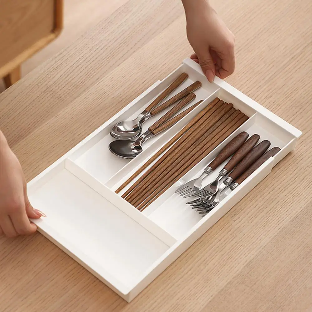 Retractable Storage Box Utensil Tray Adjustable Length Drawer Organizer Expandable Flatware Cutlery Holder