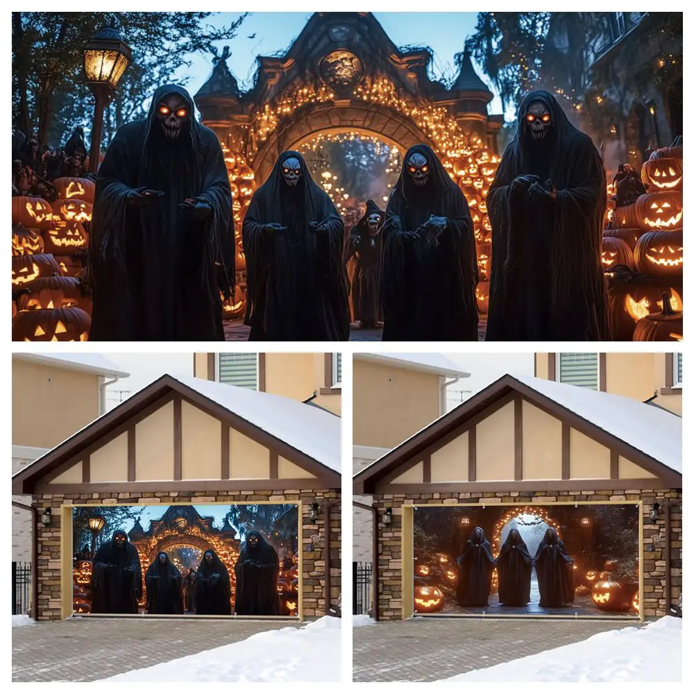 

Halloween Garage Door Banner Grim Reaper Backdrop Home Yard Wall Indoor Outdoor Parties Large Hanging Photography Background