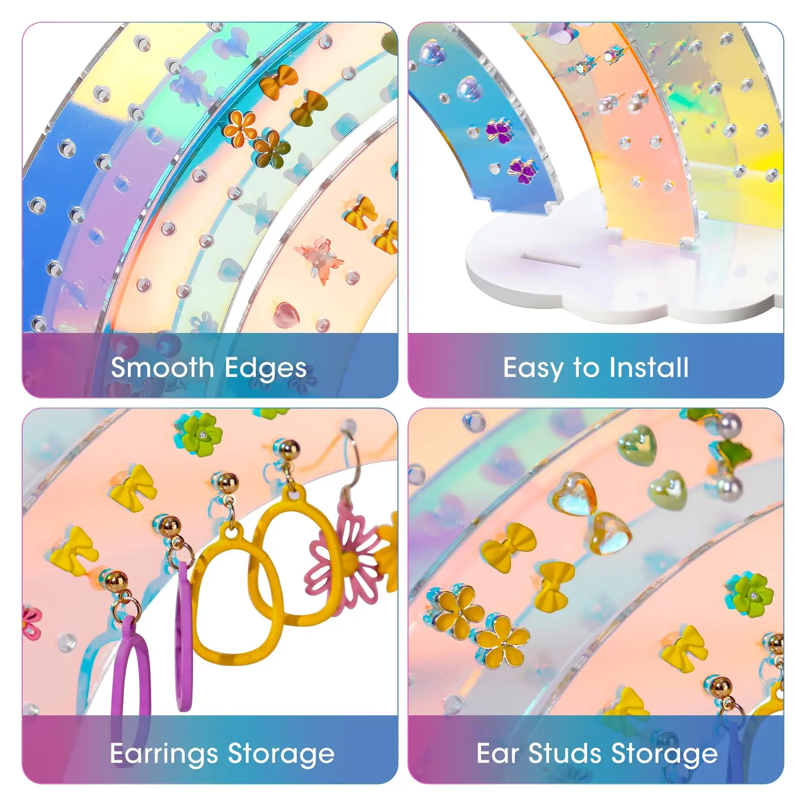 3-Tier Iridescent Acrylic Rainbow Earring Organizer