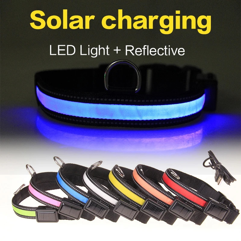

USB Rechargeable Dog Collar Led Light Solar Charging Flashing Pet Collar Para Perro For Dogs Small Medium Puppy Cat Night Safety