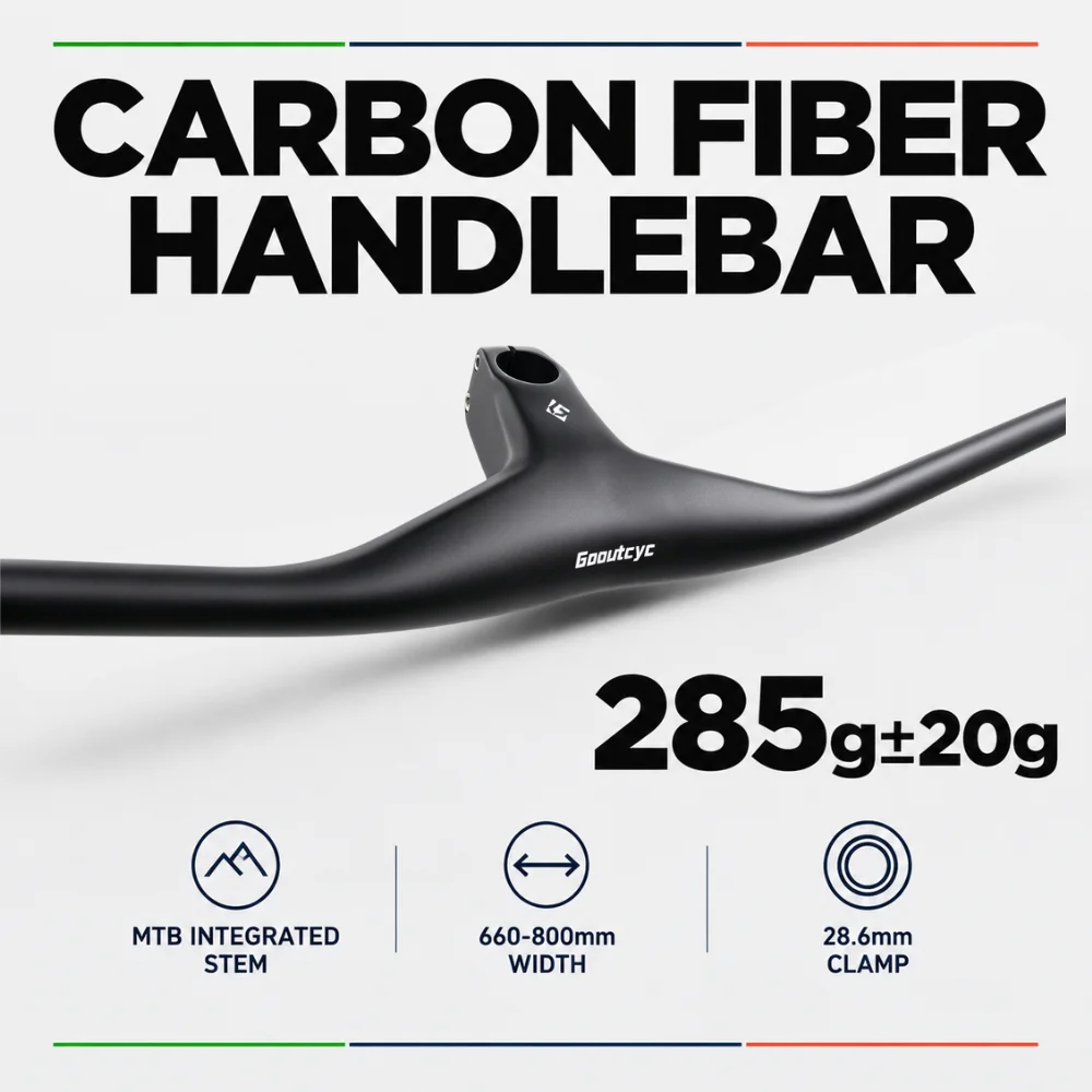 GOOUTCYC Mtb Handlebar And Stem 28.6mm-17Degree Carbon Integrated Handlebar For Mountain Bike 800MM Bicycle Parts