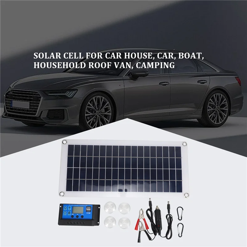 10W Flexible Solar Panel Solar Cells for Car RV Boat Home Roof Van Camping Solar Battery, 50A Solar Controller Module