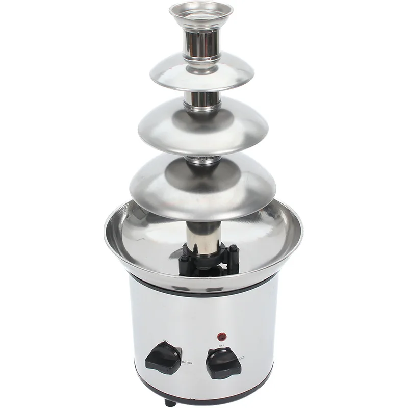 

4-Tier Electric Chocolate Fondue Fountain Low Price Waterfall Mini 4 Layer Household Professional Custom Fondue Fountain Sale