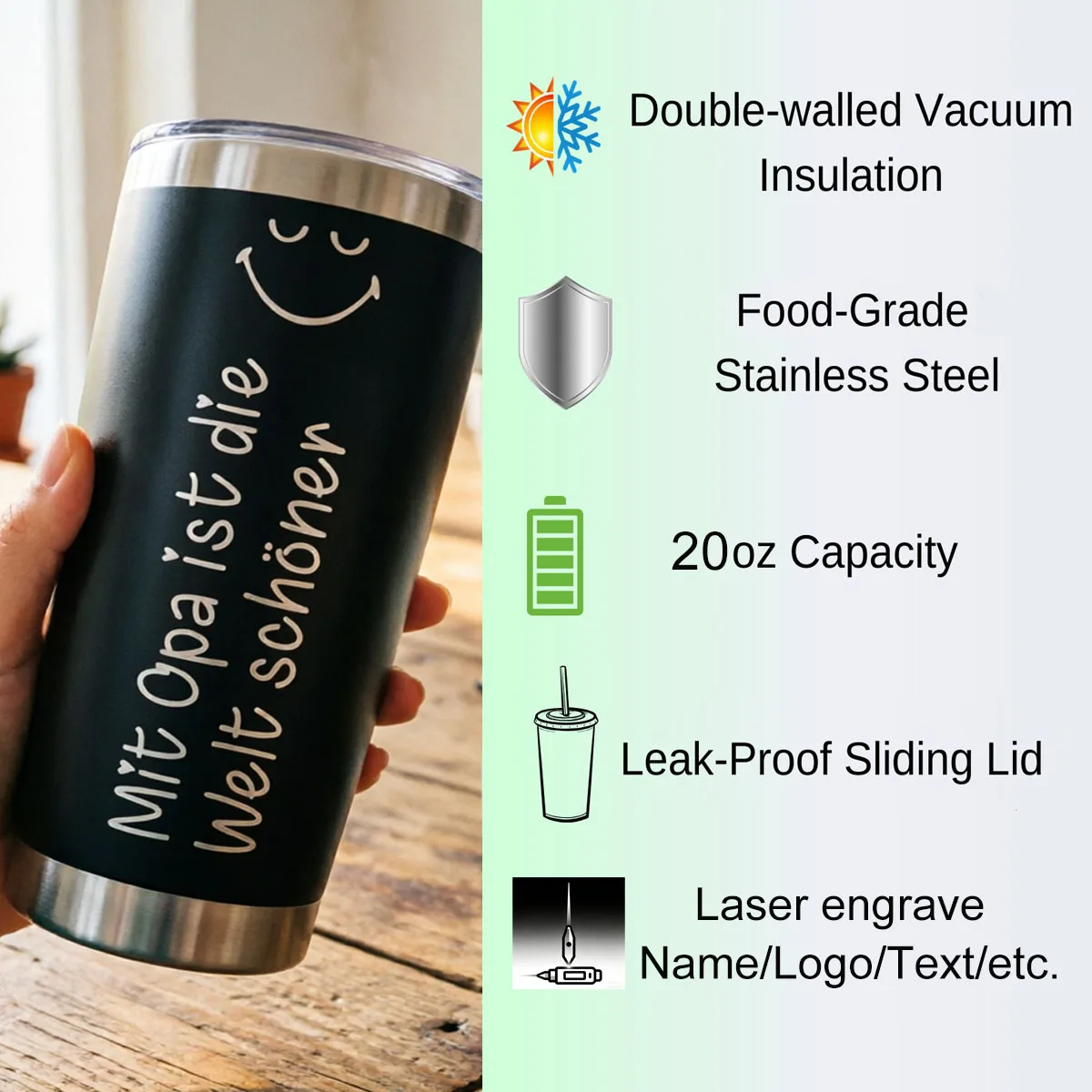 Personalisierte Geschenke für Opa, personalisierter 20oz Becher, Opa-Oma-Becher von Enkelin, Enkel, Geburtstagsgeschenk für Opa – Detail 4
