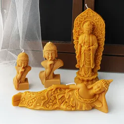 3D Buddha Statue Silicone Candle Mold Lying Tathagata Sculpture Handmade Plaster Candle Resin Silicone Mould Home Decorations