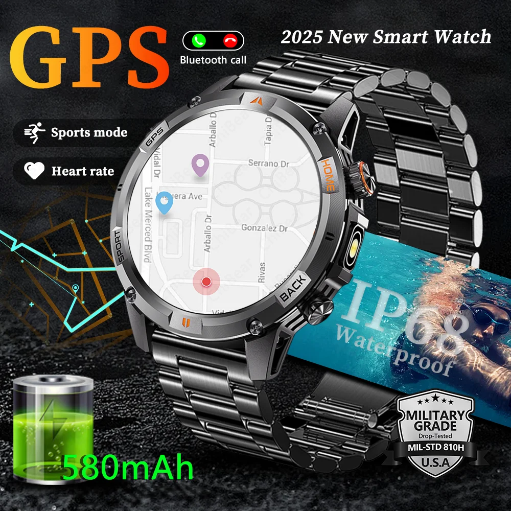 

580mAh Long Battery Life Outdoor Smartwatch Men GPS Track Heart Rate Bluetooth Call IP68 Waterproof Fitness Women Smart Watch