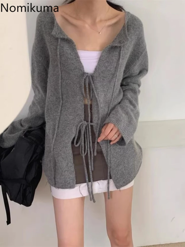 Oversized Cardigan Coat Women Clothing O-neck Long Sleeve Casual Pull Femme Hollow Out Bandage Chic Knit Sweater Sueter Mujer