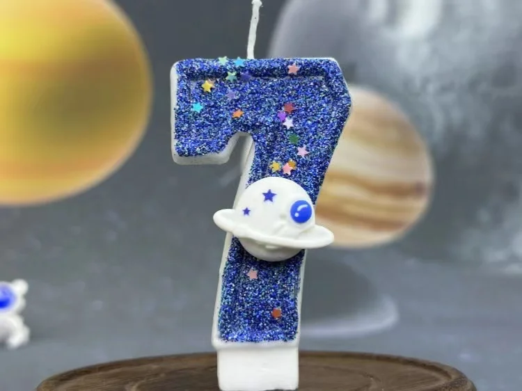 DIY Planet-Thema Raumschiff 0-9 DIY digitale Kerze Dunkelblaue Geburtstagskerze Weltraum-Thema Party-Kuchendekoration – Detail 17
