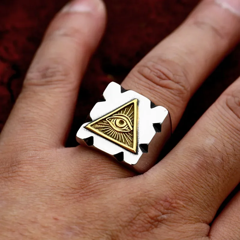 2024 New Style 316L Stainless Steel Eye of Horus Ring Egypt Ethnic Square Shape RingVintage Jewelry For Men Wholesale