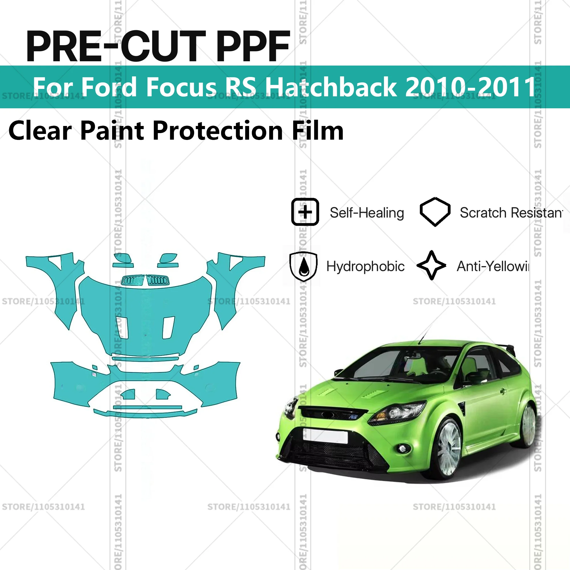 Pre-Cut Paint Protection Film PPF Transparent Car Film Automotive PPF For Ford Focus RS Hatchback 2010-2011 Front Kit