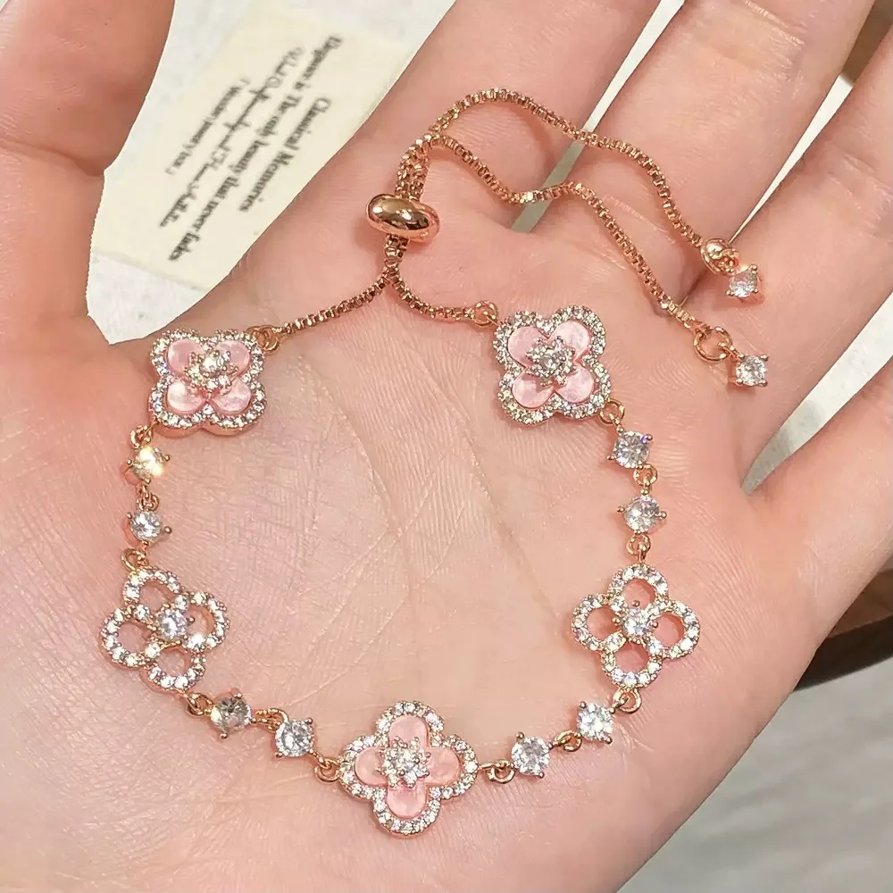 GLOSSMOON Sakura Cleef Bracelet Fashionable and Elegant Cherry Blossom Bracelet Does Not Change Color and Is Not Allergic  The Sakura Clover Bracelet showcases a multitude of brilliant diamonds, formi image 4