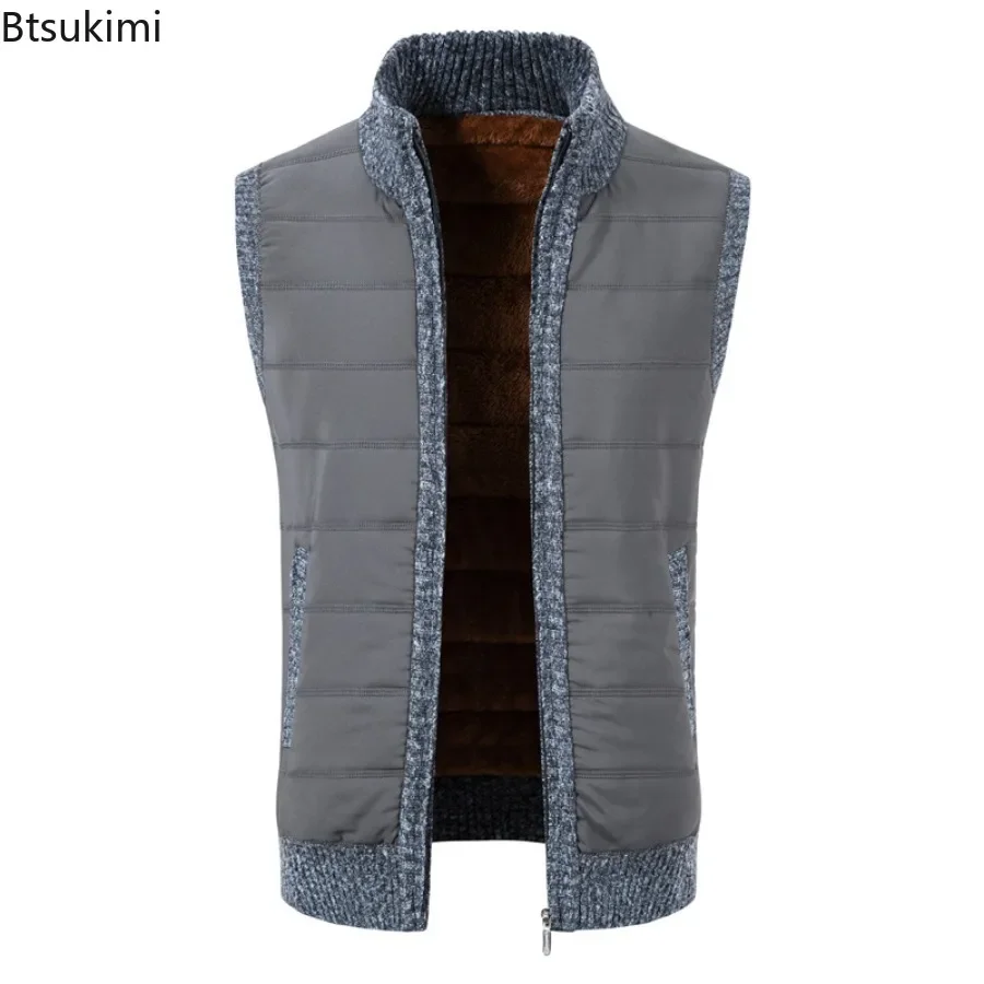 

2025 Men's Winter Warm Sweater Vest Slim Fit Sleeveless Cardigans Vest Jacket Male Solid Thicker Warm Casual Vest for Men Tops