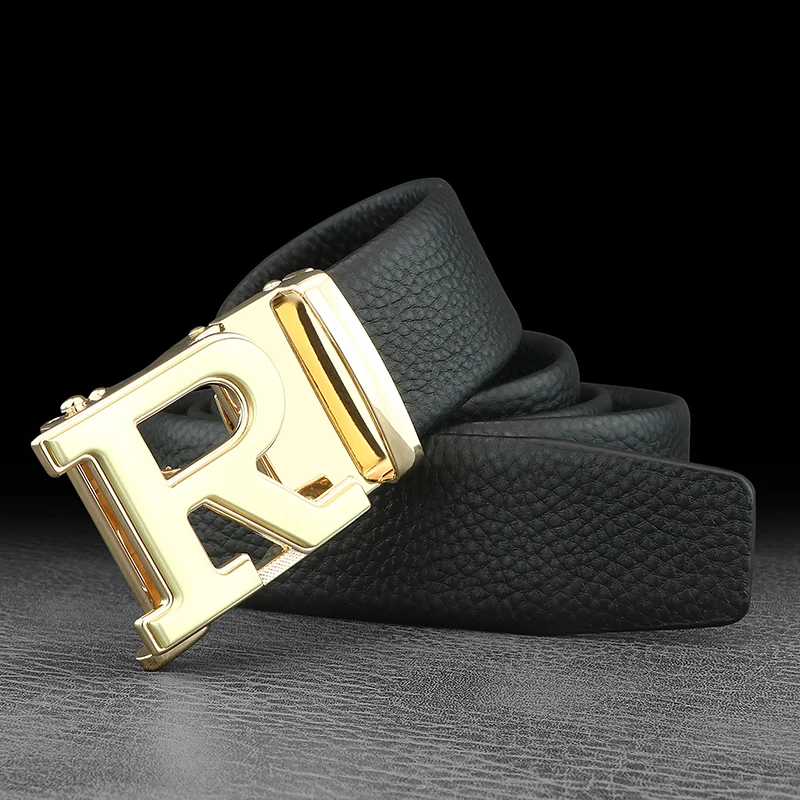 Fotografia 3: Cintos de grife de luxo masculino r carta fivela automática de alta qualidade couro grão moda jovens marca cintos masculinosz276