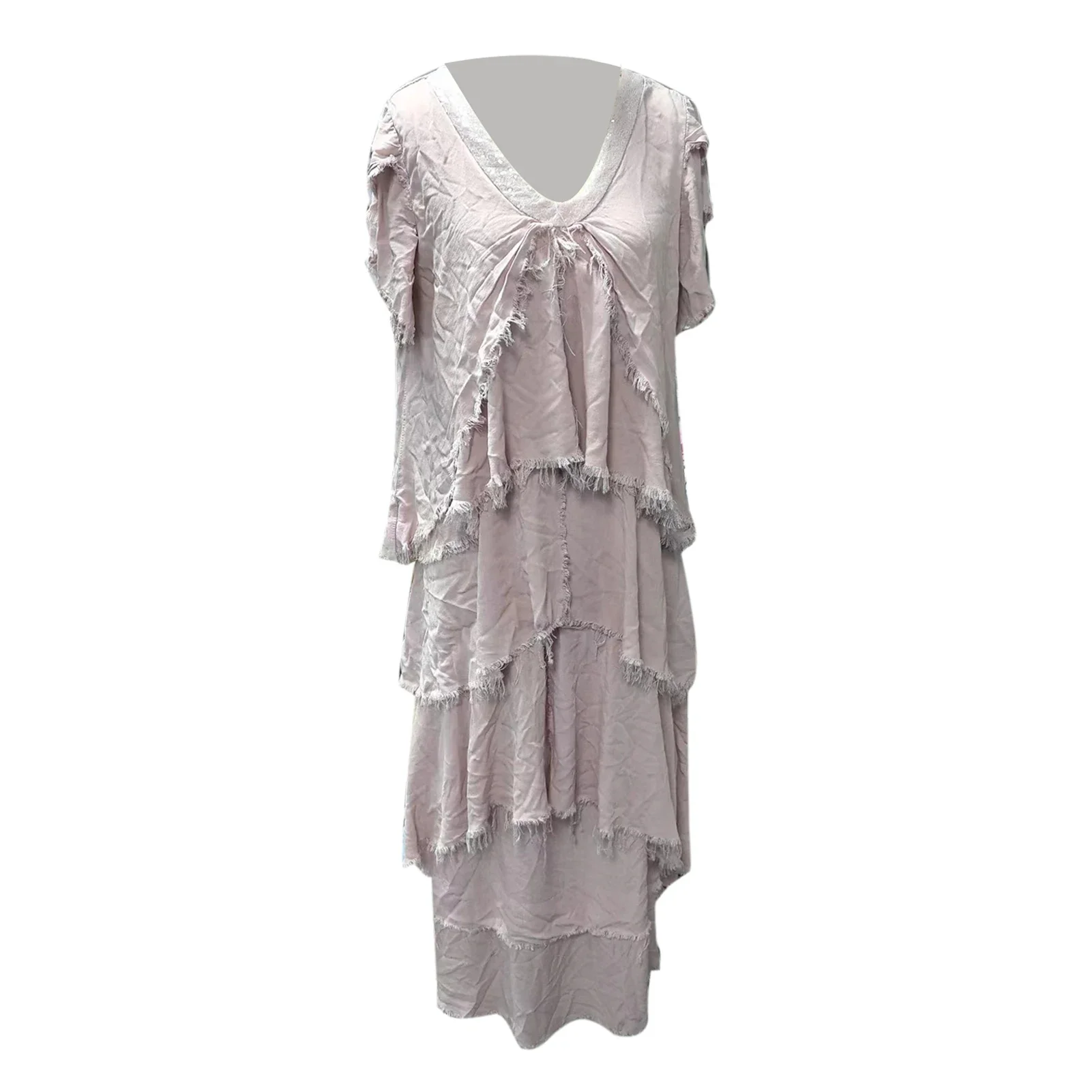 Vestido de noite feminino para o verão cor sólida manga curta vestido de festa lantejoulas retalhos rasgado espalhado em camadas vestido com decote em v