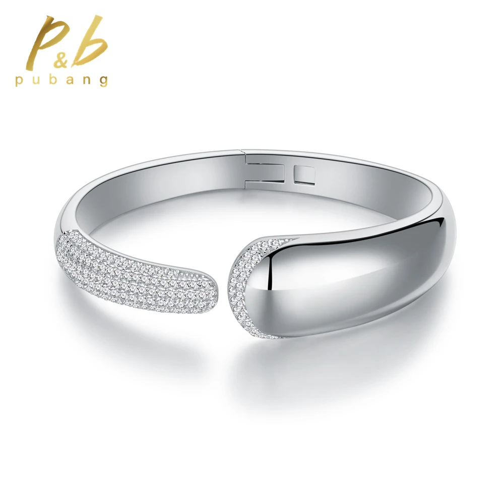 

PuBang Fine Jewelry 100% 925 Sterling Silver VVS White Sapphire Diamond Bangle Bracelet for Women Anniversary Gift Free Shipping