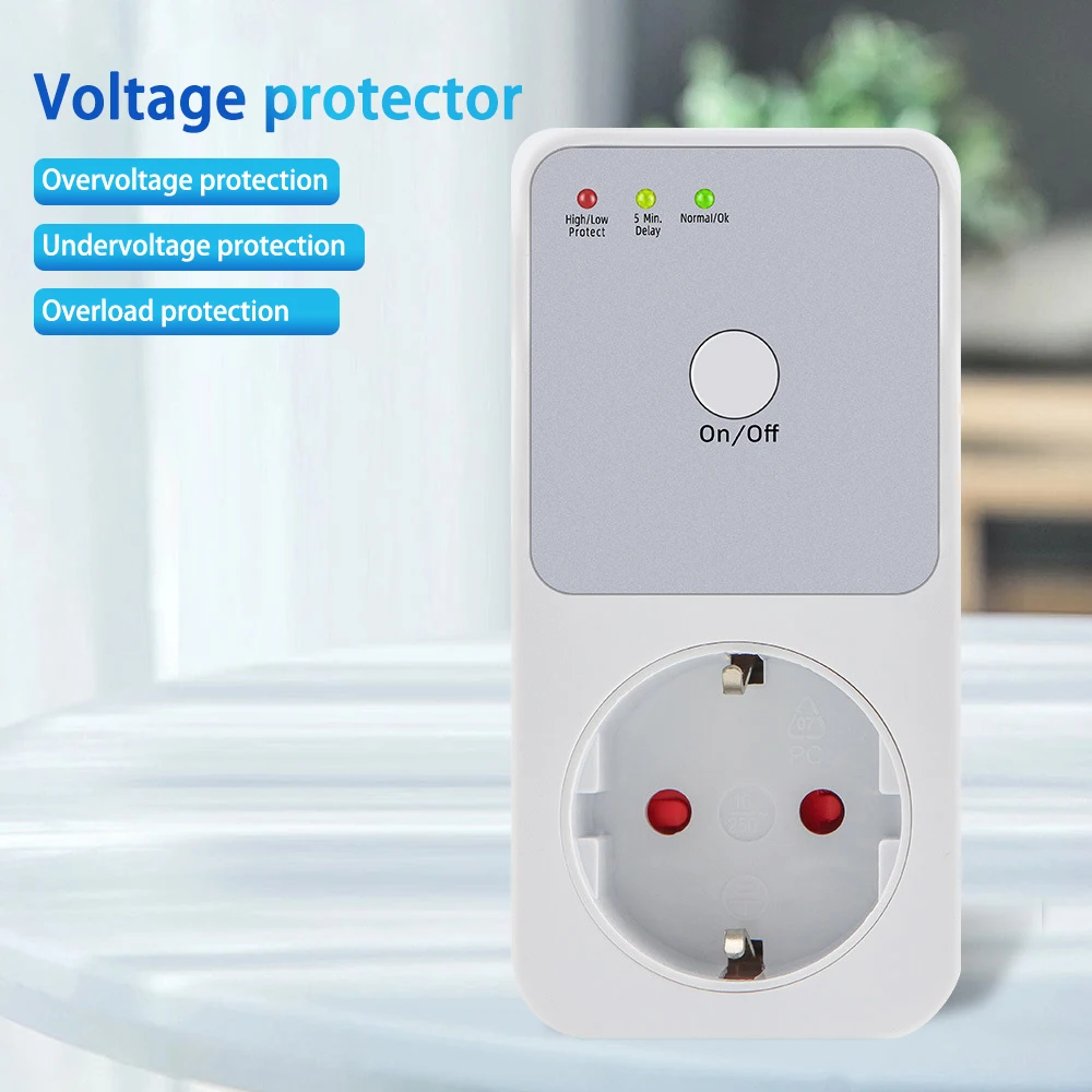 Automatic Voltage Protector Socket Switcher AC 220V Power Surge Safe Protector EU FR UK US Plug Socket Refrigerator Protect