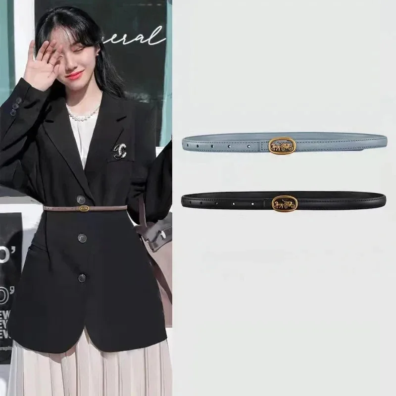 1.3 سم موضة ماركة فاخرة للسيدات مشبك دبوس حزام جلد طبيعي فستان لحزام الجينز