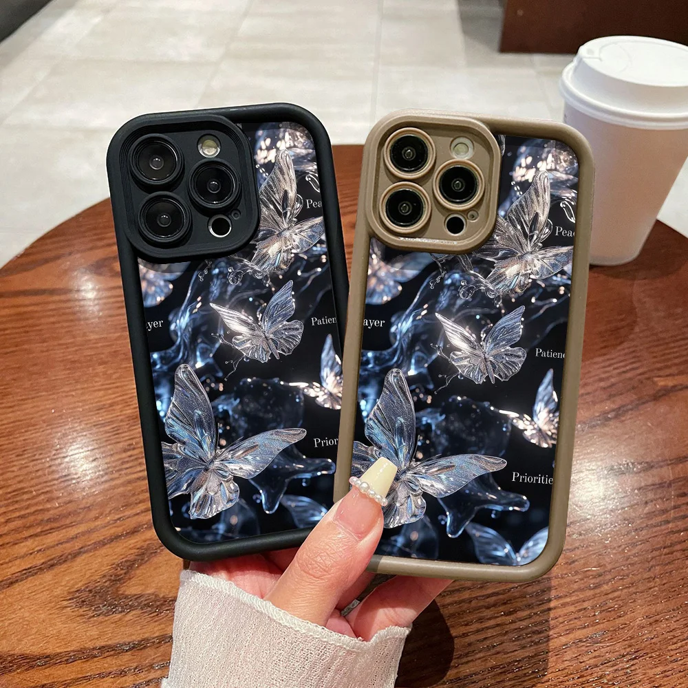 Weiche Bling-Schmetterlings-Silikon-Handyhülle für iPhone 17 Pro Max 16 15 14 13 12 11 7 Plus SE 8 XS Air stoßfeste Hüllen