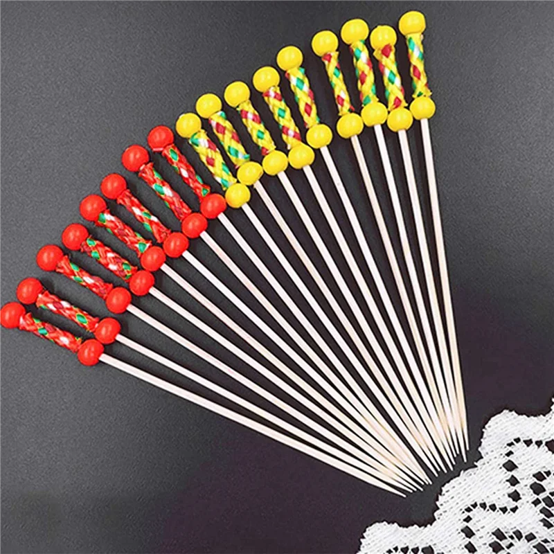 A19F-400Pcs أعواد فاكهة الخيزران، أعواد أسنان خشبية للحفلات Tapas Nibbles ساندويتش Canapes المقبلات سيخ الفاكهة والشواء