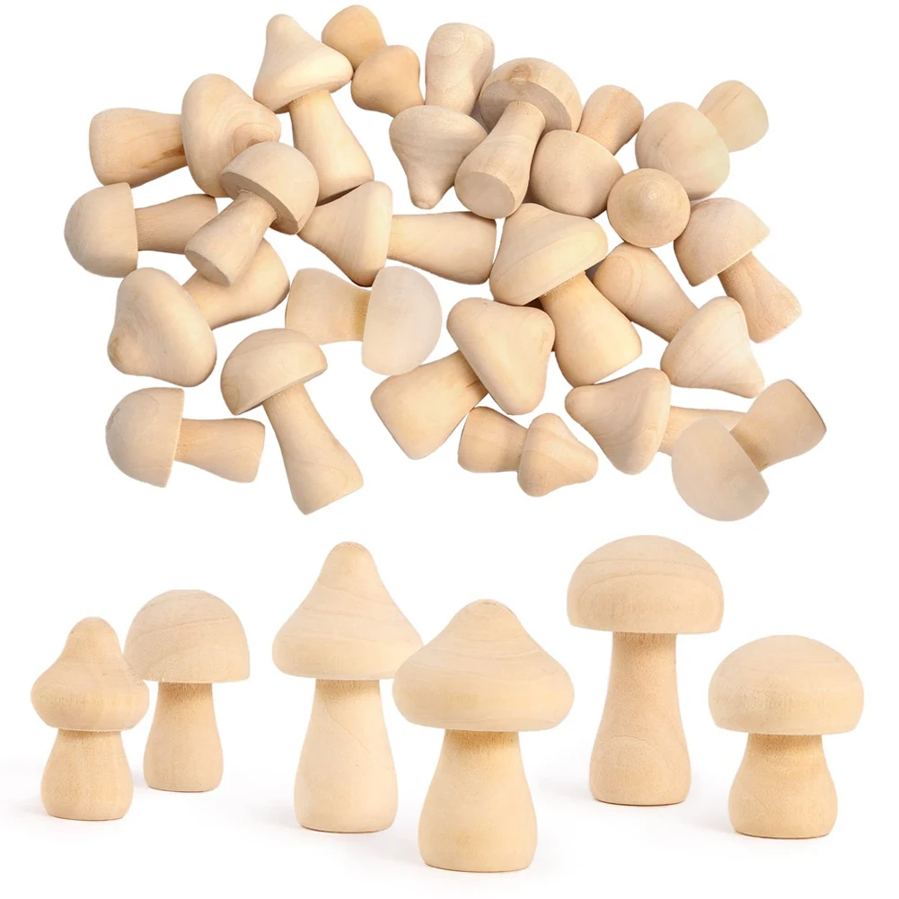 30 Pieces Unfinished Wooden Mushroom 6 Sizes of Natural Wooden Mushrooms for Arts & Crafts Projects Decoration