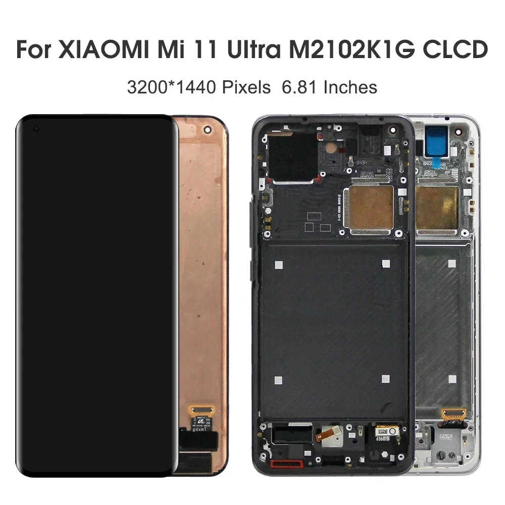 For Xiaomi Mi 11 Ultra 6.81\'\'For Mi11 Ultra M2102K1G M2102K1C LCD Display Touch Screen Digitizer Assembly Replacement