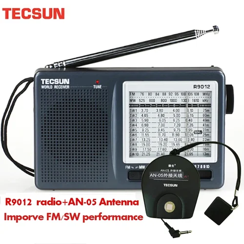 Imagen 1 del producto TECSUN R-9012 AM/FM/SW Receptor portátil de radio de onda corta de 12 bandas con antena externa AN-05 Receptor de radio multibanda