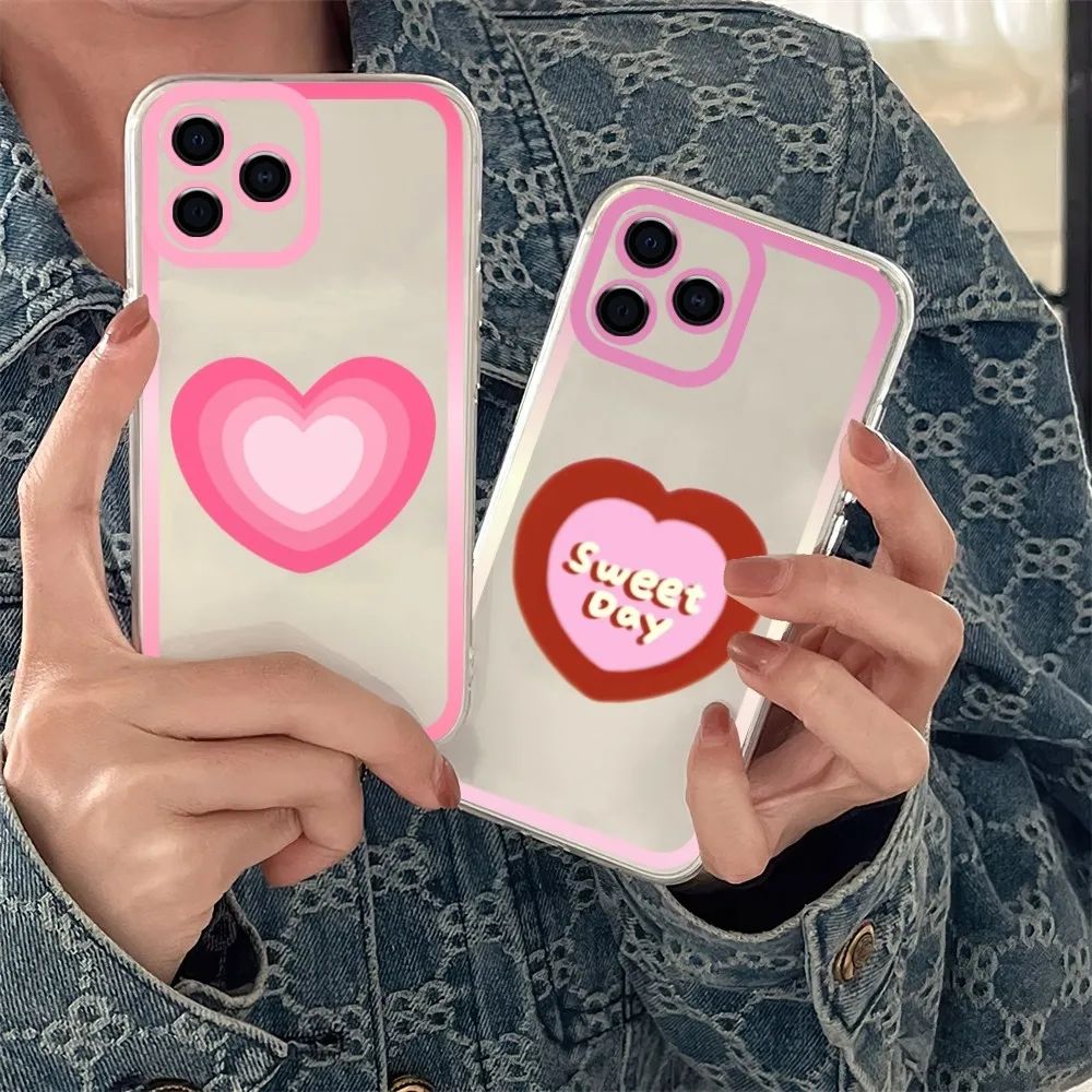 heart pink sweet Phone Case Phone Case For iPhone 11 12 Mini 13 14 15 Pro Max Transparent Shell